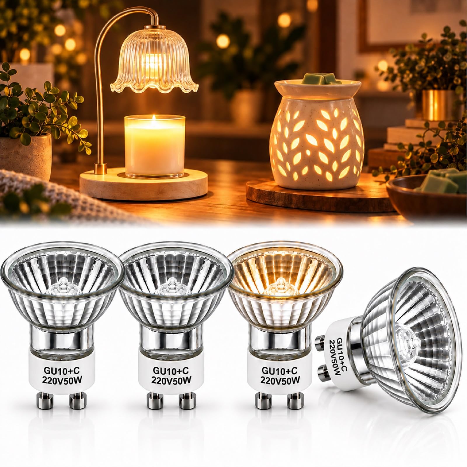 4 Pack GU10 Candle Warmer Lamp Bulb 50W Dimmable for Wax Melt Lamp Burner
