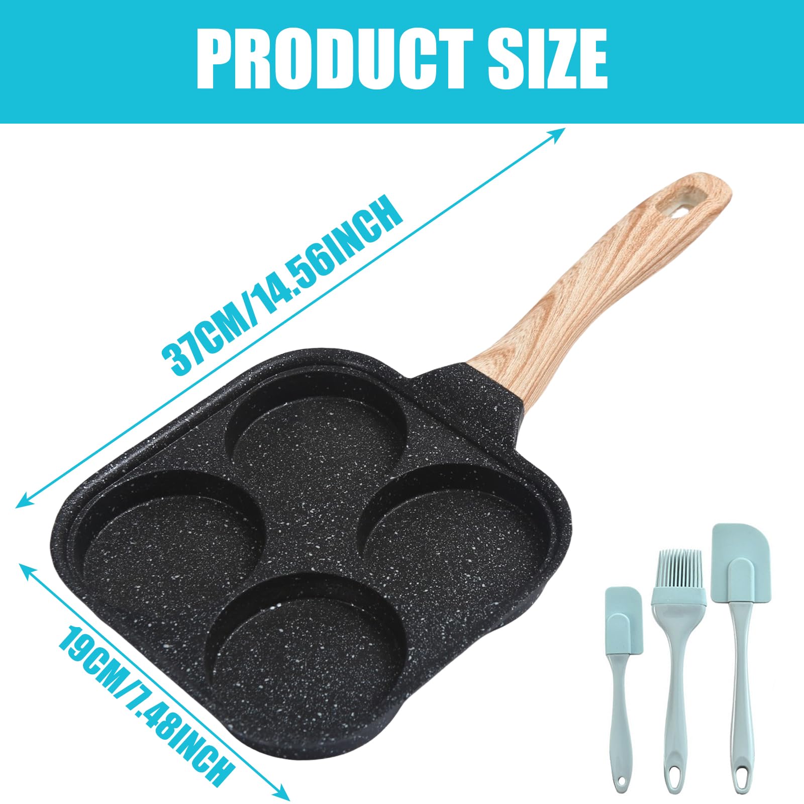 JUSTUP Antihaft-Eierbratpfanne – 4 Geteilte Tassen, 19 Cm, Mit Ergonomischem Griff, Für Induktion & Gas, In Lila