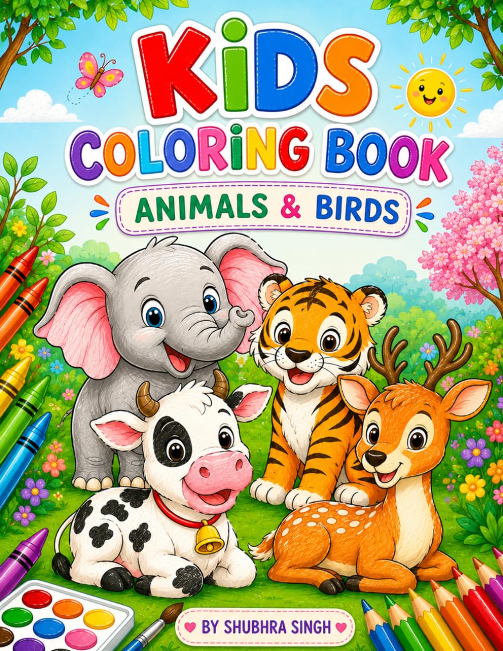 KIDS COLORING BOOK: ANIMALS & BIRDS