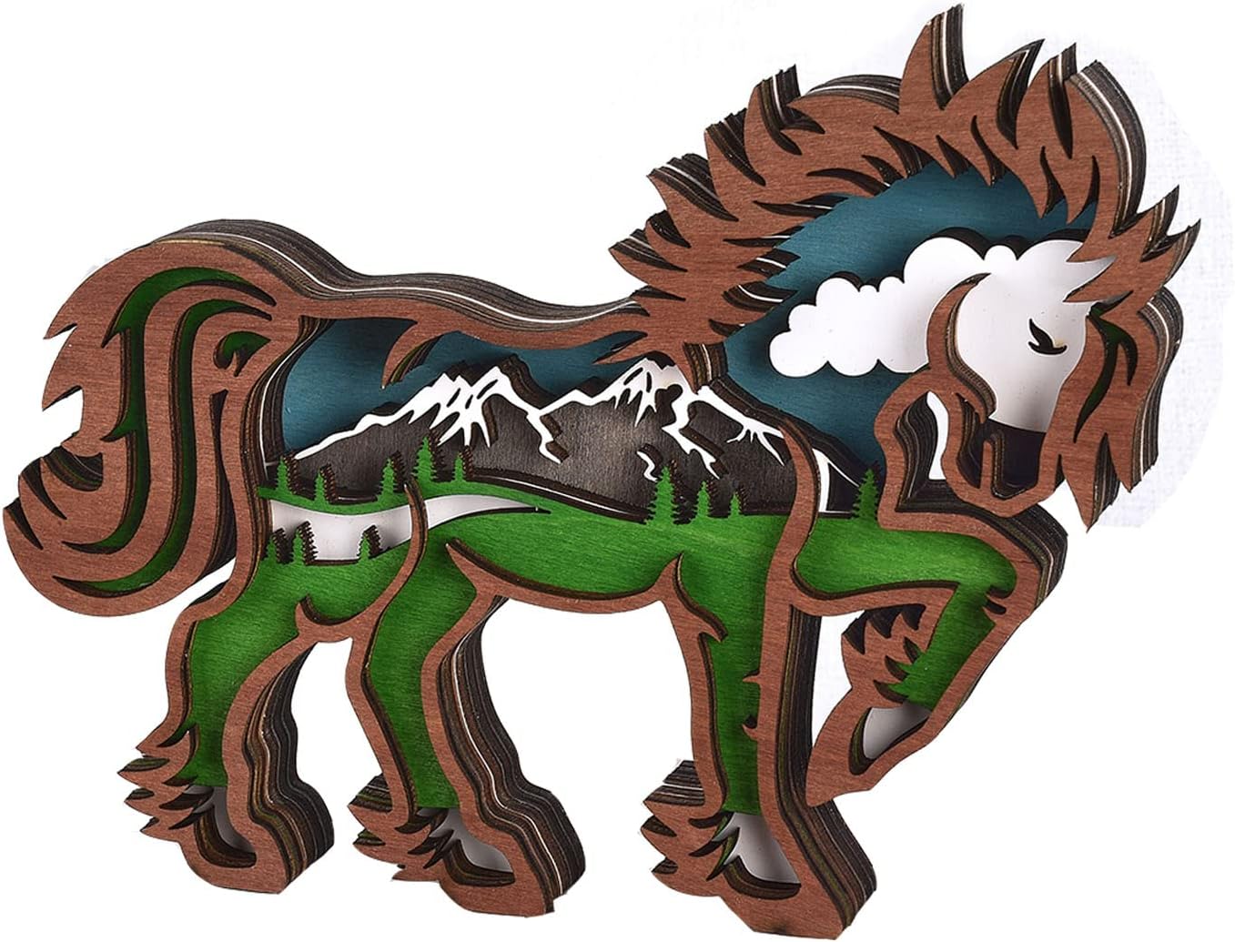 Actaday Wooden Horse Wall Sculptures, Wooden Forest Horse Animal Statues, Horse