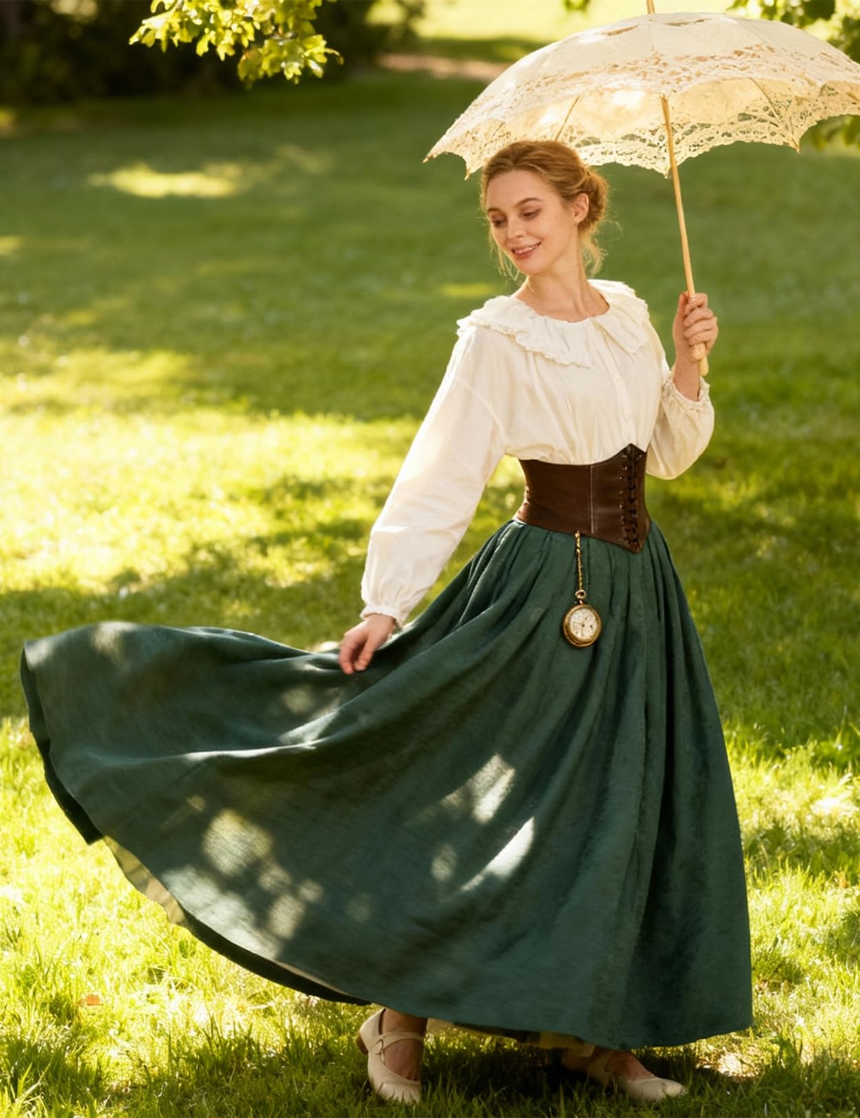 BEAUTELICATE Falda Larga Mujer Victoriano Medieval con Bolsillos y Cintura Elástica Ideal para Cosplay Steampunk Larp Fiestas de Halloween
