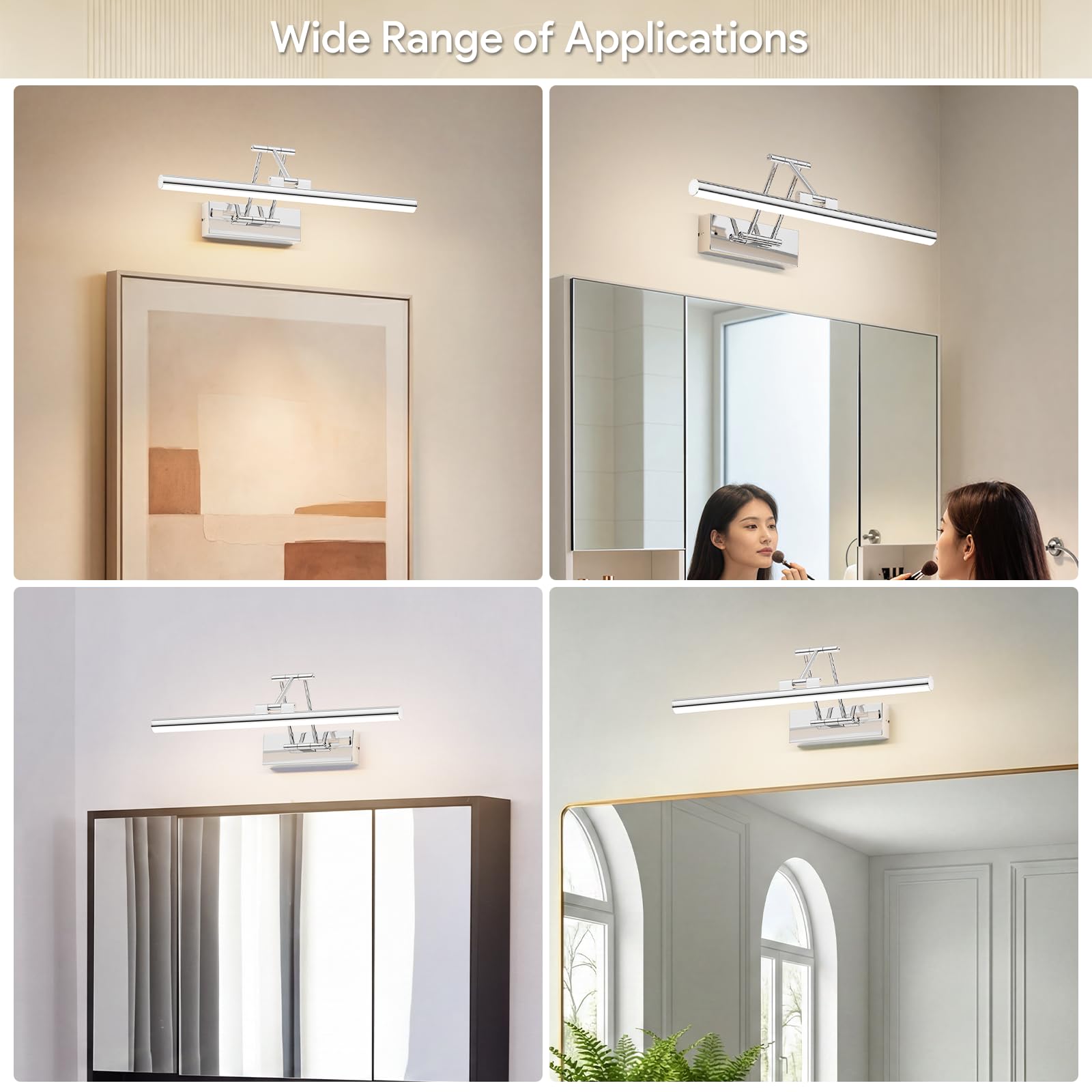 Klighten Led Lampada Da Specchio Bagno 40cm,Lampada Da Parete Rotante Per Bagno Ip44,12W 970 LM Luce Specchio Bagno Led,Applique Bagno Specchio Moderno In Alluminio,Bianco naturale 4000K, Cromo