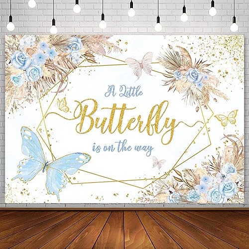 Telón de fondo bohemio de mariposa para baby shower, de 7 x 5 pies, con texto en inglés "A Little Butterfly is on the Way", fondo de fotografía
