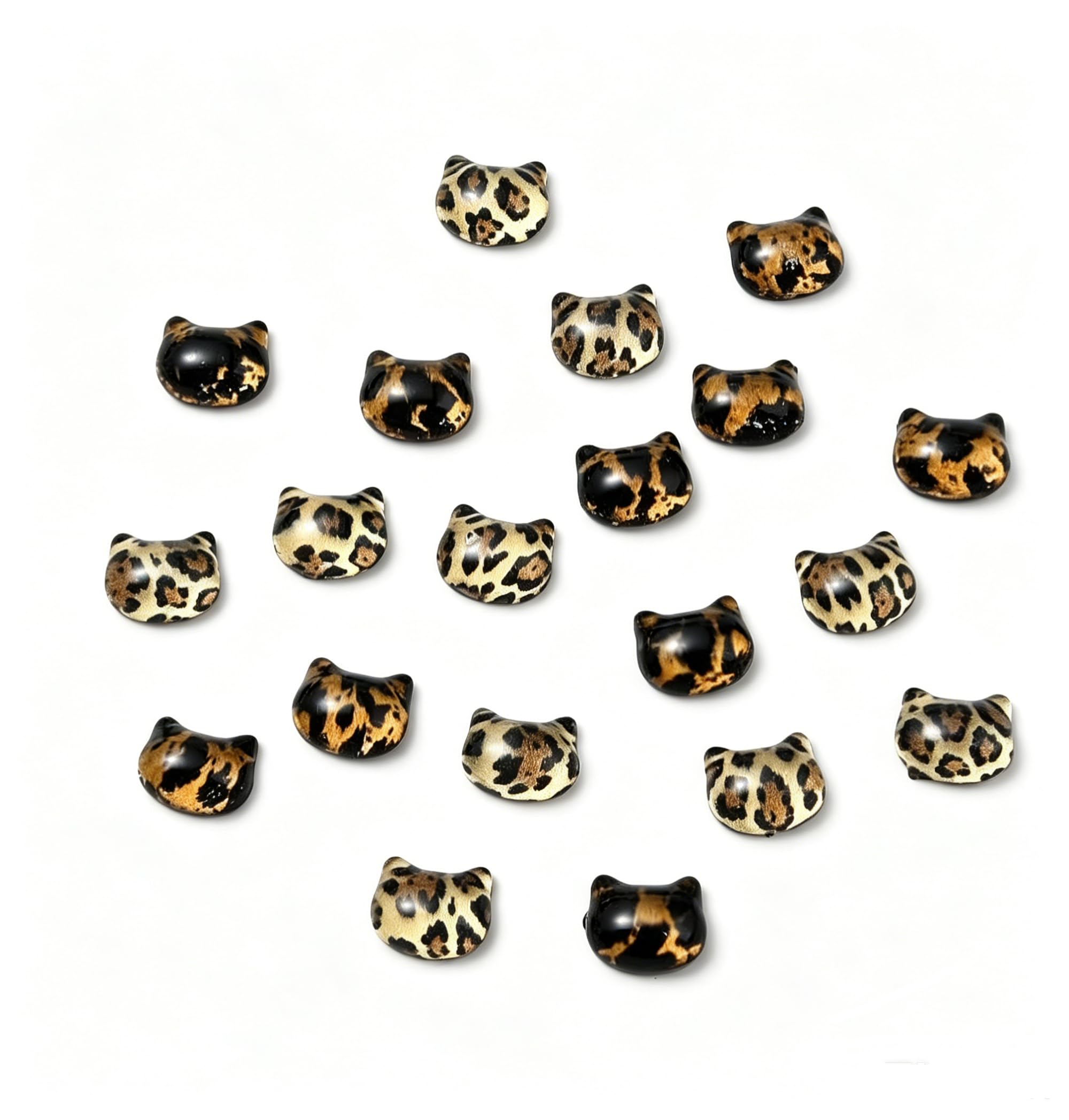Cabochons chat léopard résine transparente sans trou pour nail art et décoration loisirs créatifs