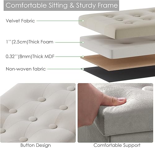 Miniatura 5 de PRANDOM Otomana con almacenamiento [1 unidad] Taburete cuadrado pequeño de terciopelo plegable con tapa para sala de estar, dormitorio, mesa de