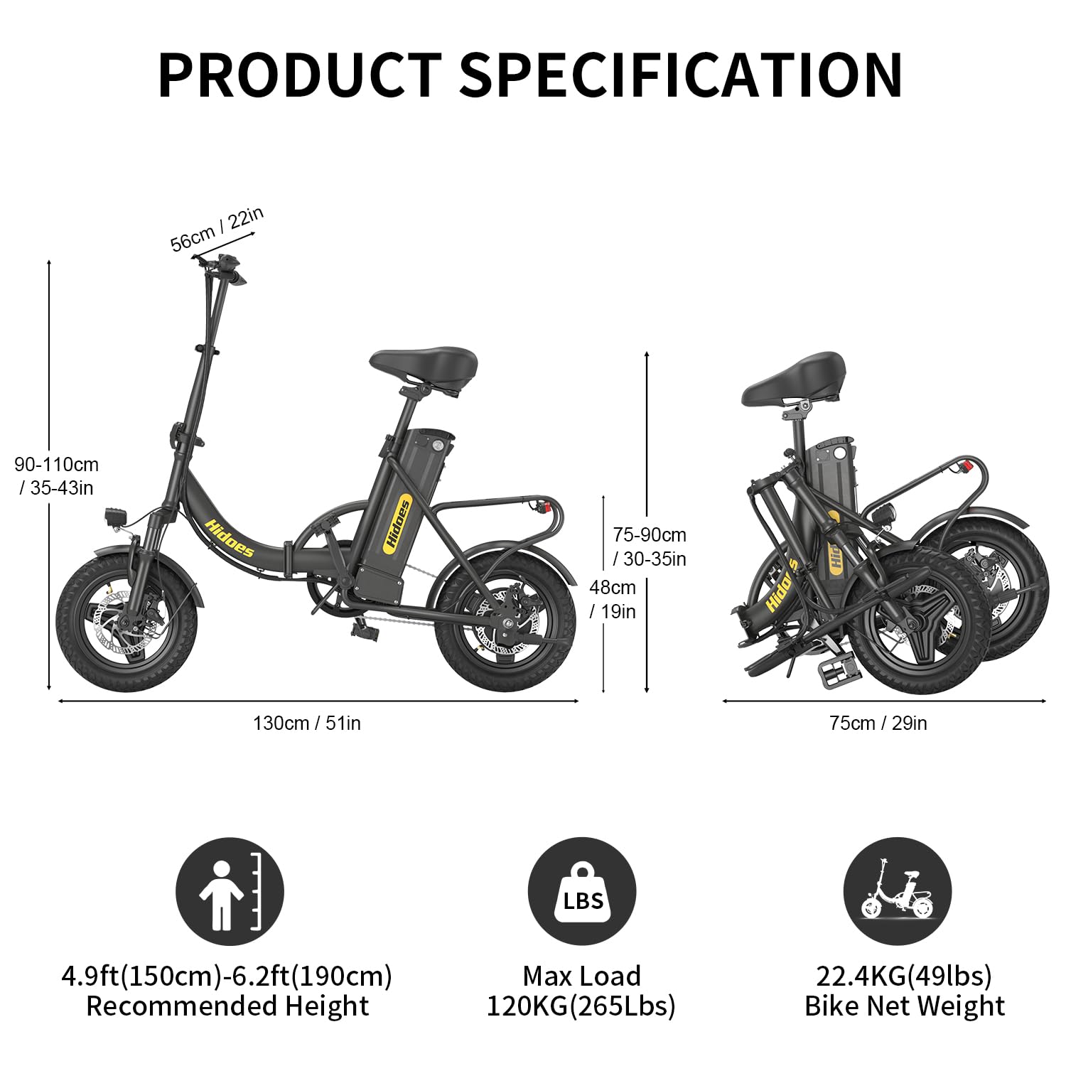C5 Bici Elettrica Pieghevole 14" Portatile Ebike, 36V 10.4Ah Batteria Rimovibile,25 km/h & Autonomia 25-40 km,Bici Pedalata Assistita con Telaio Posteriore