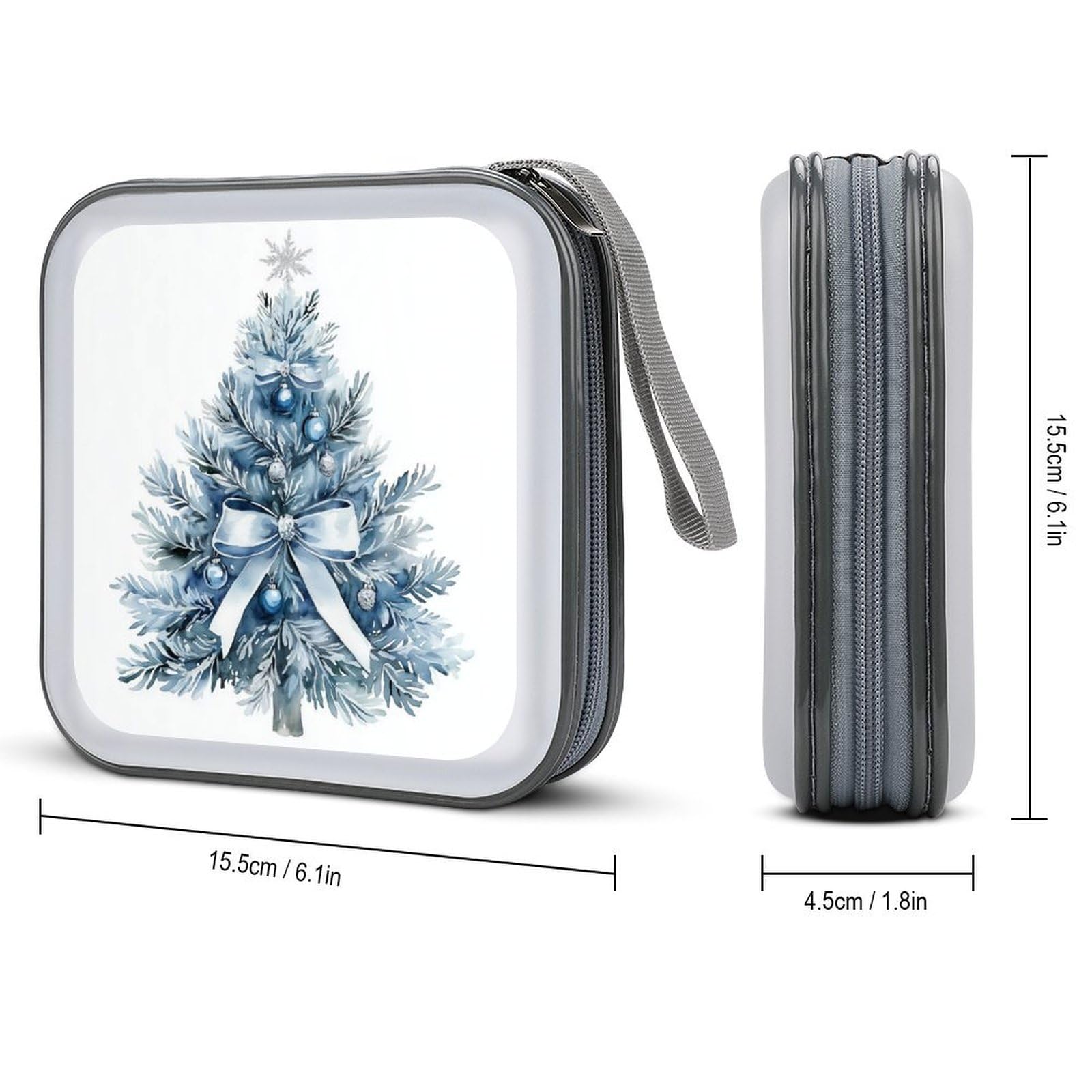 Christmas Tree Blue And Silver CD Case DVD Storage Case Portable