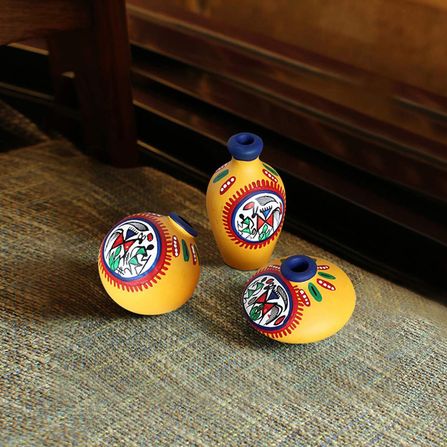 ExclusiveLane Warli Hand-Painted Living Room & Home Decorative Miniature Small Terracotta Pots Showpiece Set of 3 (7.6 cm x 7.6 cm x 9.1 cm, Yellow, EL-004-010) (B00G9T19V0) Amazon Price History, Amazon Price Tracker