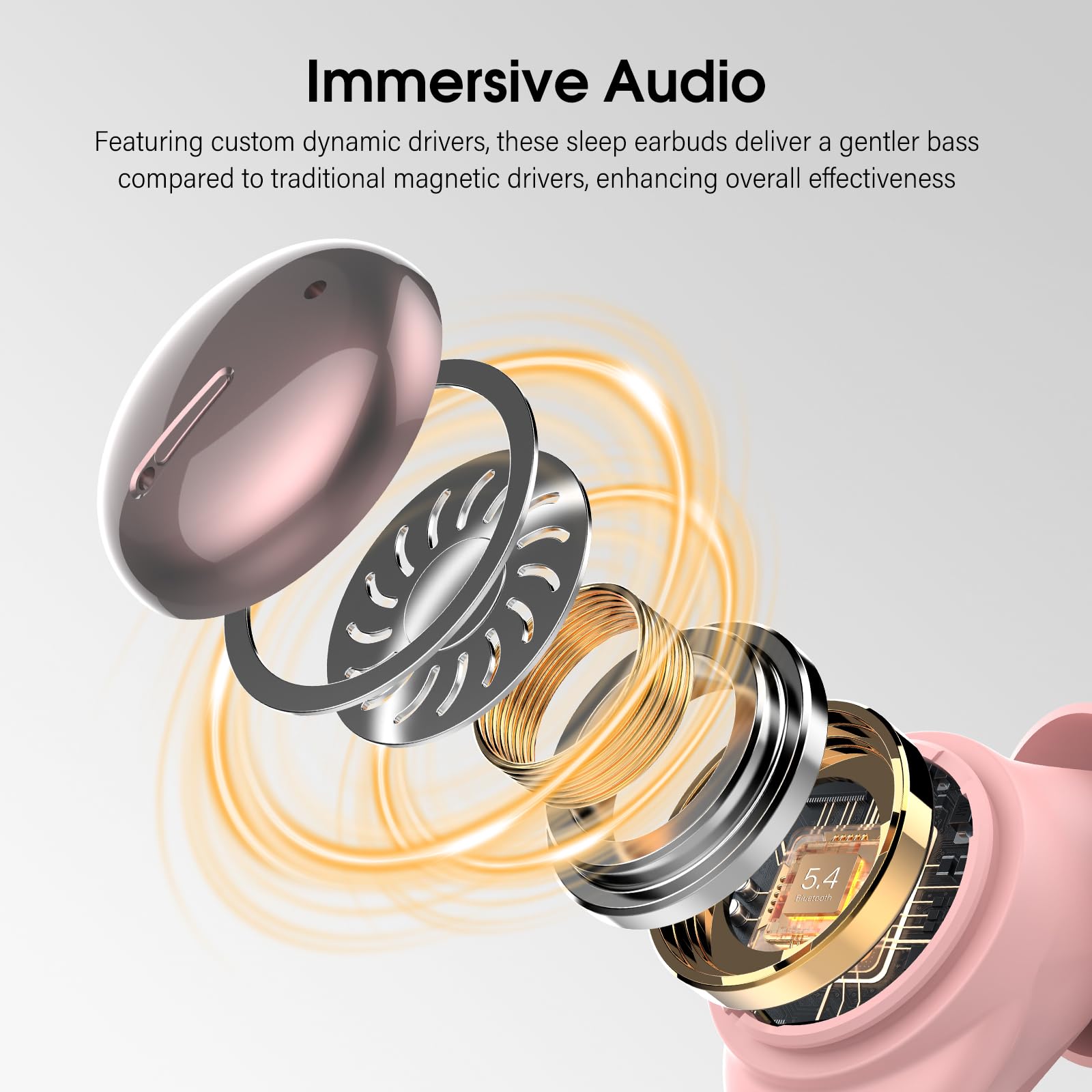 Auriculares Inalámbricos con Pantalla Táctil LED, Auriculares Bluetooth HiFi Estéreo, Mini Auriculare para Dormir Oro Rosa