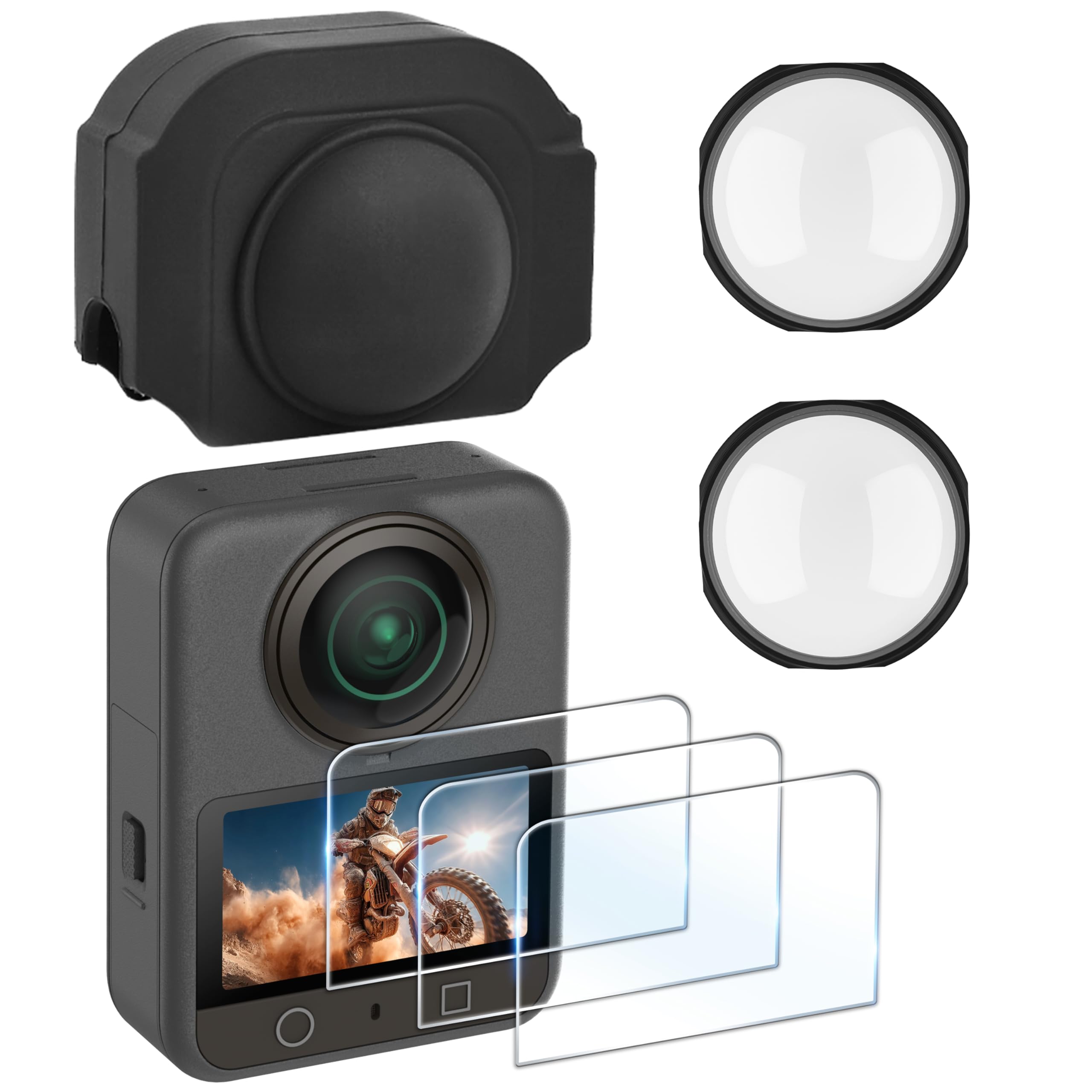 FiTSTILL Zestaw ochronny do DJI OSMO 360 ekskluzywna folia ochronna na wyświetlacz z optycznie hartowanego szkła + osłona obiektywu + silikonowa osłona obiektywu OSMO 360 akcesoria
