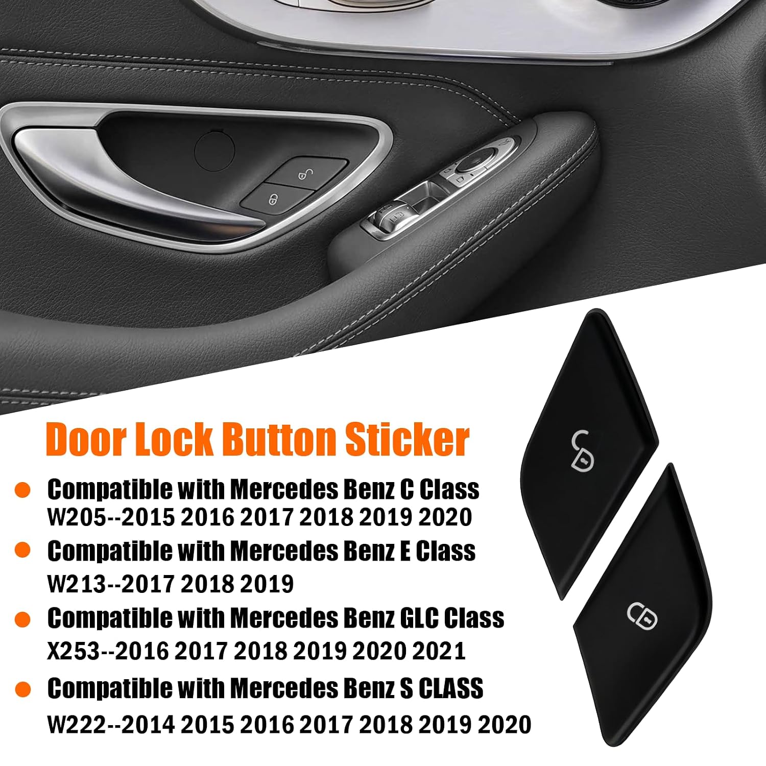 Jaronx Compatible with Mercedes Benz Door Lock Button Cover, Left Driver Black Side Door Lock Unlock Control Switch Buttons Covers Sticker for Mercedes C-Class W205/ E-Class W213/ GLC X253/ S W222