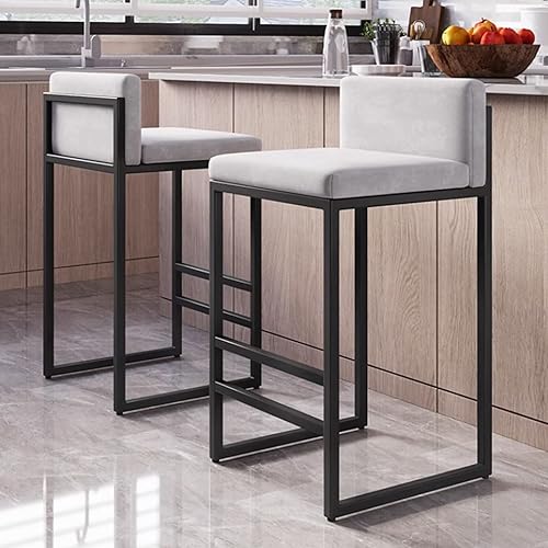 Miniatura 2 de Juego de 12 taburetes de bar, sillas de bar tapizadas de terciopelo con reposapiés, taburetes de encimera de cocina, marco de hierro de metal negro