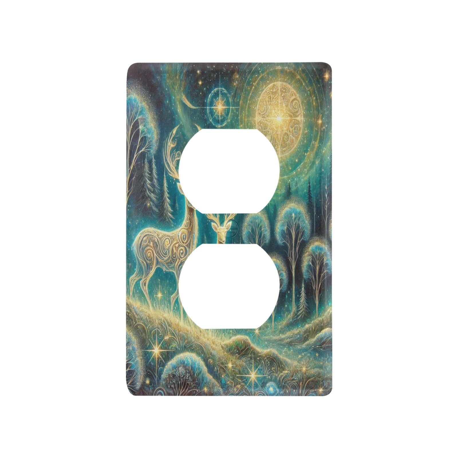 Deer Starry Sky Light Switch Cover Decorative Receptacle Outlet Wall Plate Guard Plastic Wall Outlet Cover for Home Decor Room Office Bathroom (Duplex Outlets Cover)
