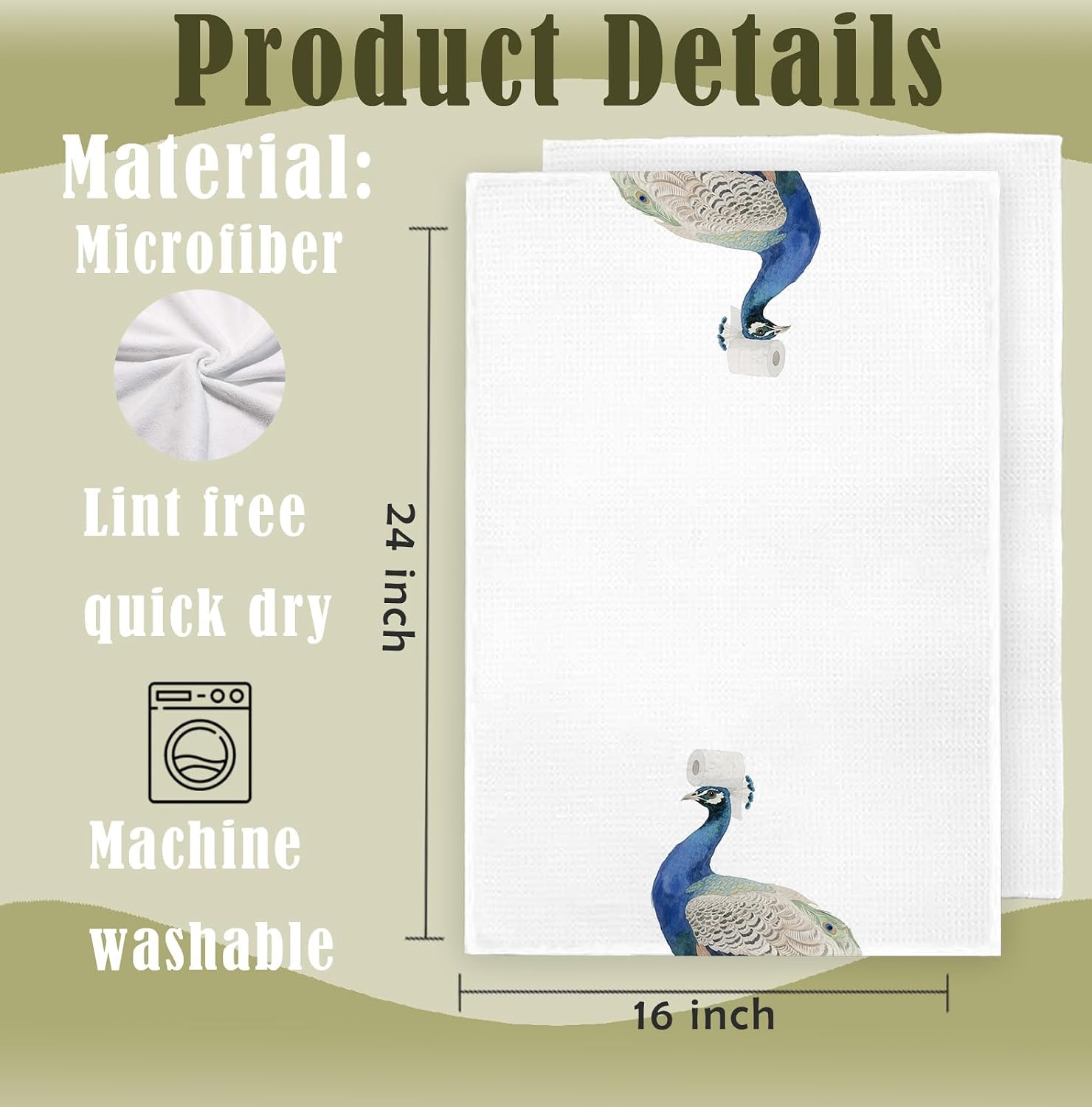 Peacock Decoration Hand Towels for Bathroom Set of 2, Peacock Gifts for Women, Funny Teal Peacocks Decor for Bathroom Kitchen, 16x24 Inch