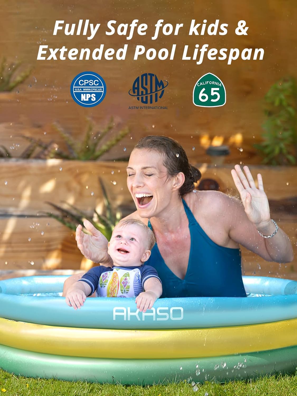 AKASO Inflatable Kiddie Pool for Toddlers Baby, 59'' x 13'' Portable Blow Up Swimming Pool, 3 Rings Child Paddling Pool for Outside, Garden, Backyard, Indoor Ball Pit/Fishing/Toys Summer Water Party : Toys & Games