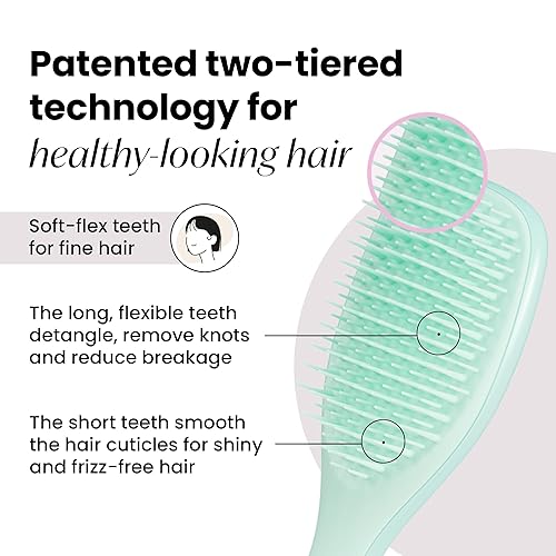 Miniatura 5 de Tangle Teezer Cepillo desenredante fino y frágil, elimina nudos y reduce la rotura, grande y tamaño de viaje, azul y menta