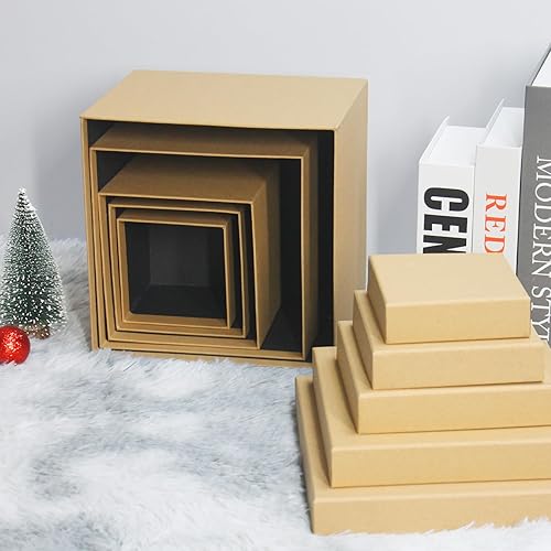 Miniatura 10 de Cajas de regalo negras, un juego de 5 cajas de regalo con tapas para regalos, cajas preenvueltas para regalos, caja de regalo resistente para