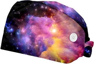 2PCS Working Hats for Men Purple Galaxy Adjustable Women Work Caps Bouffant Hats with Sweatband, Multi, One Size