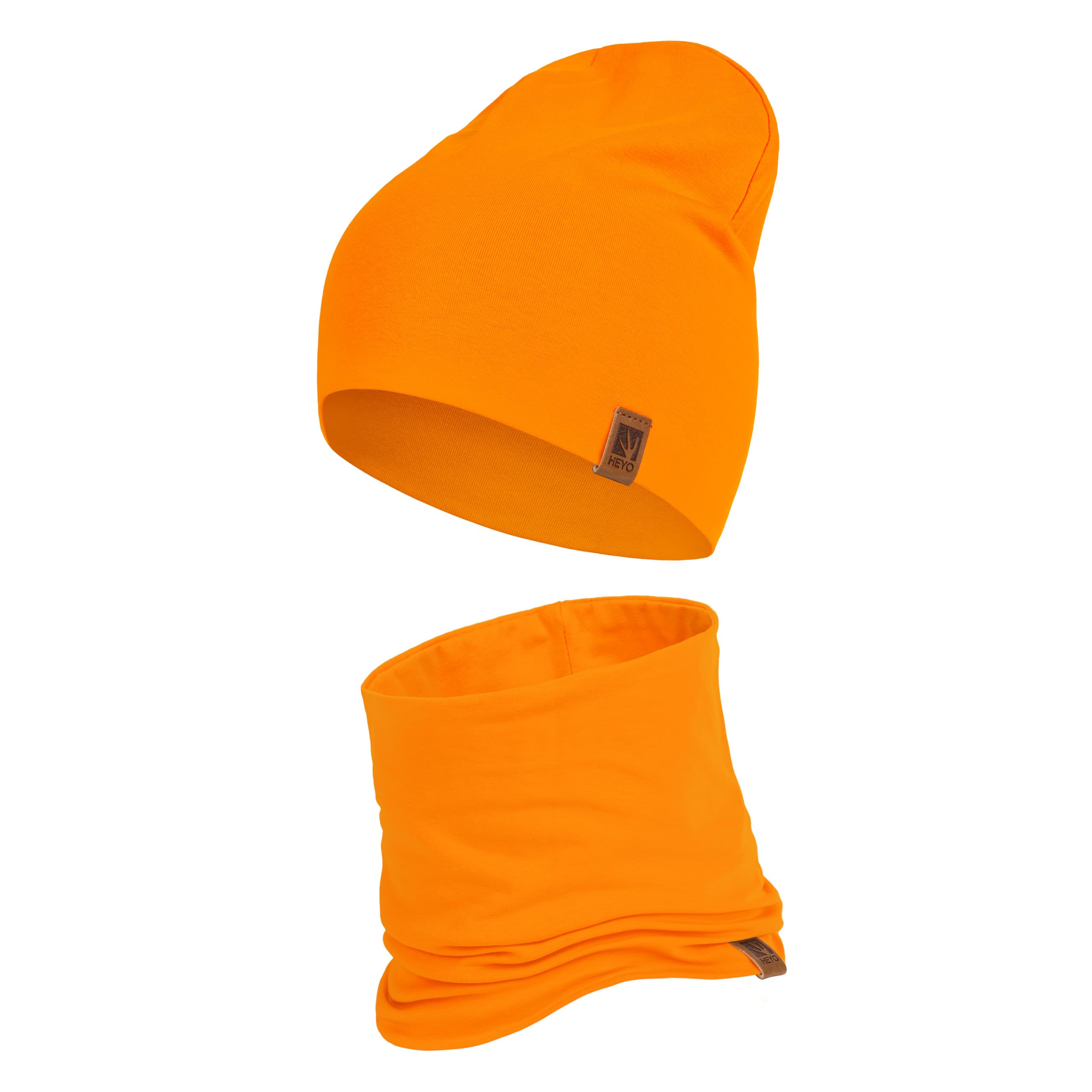 HEYO Kinder Set Beanie Mütze Schlauchschal Baumwolle Rundschal weich Mädchen Jungen Herbst Frühling Frühlinsset Herbstset (Gelb)