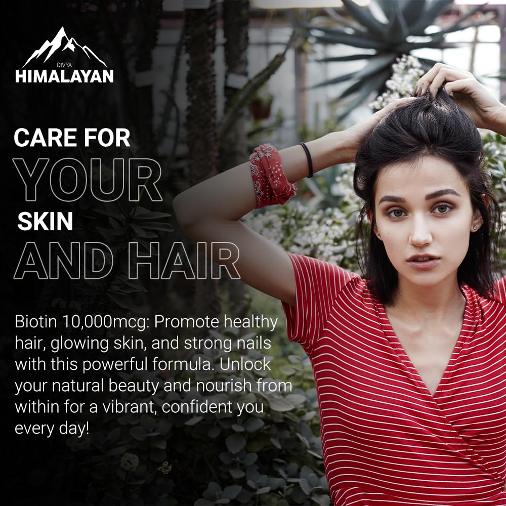 Divya Himalayan Biotin 10,000 MCG | Hair, Skin & Nail Support | 60 Vegan Capsules | High Potency | Non-GMO, Gluten-Free 2