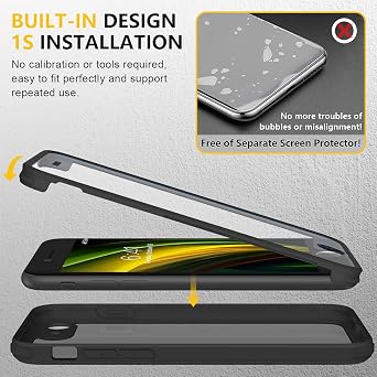 Miracase for iPhone SE Phone Case 3rd/2nd Generation 2022 2020 Full-Body with Built-in Glass Screen Protector, Heavy Duty 360 Protective Shockproof Bumper Cover for iPhone 8/SE 4.7 Inch, Black
