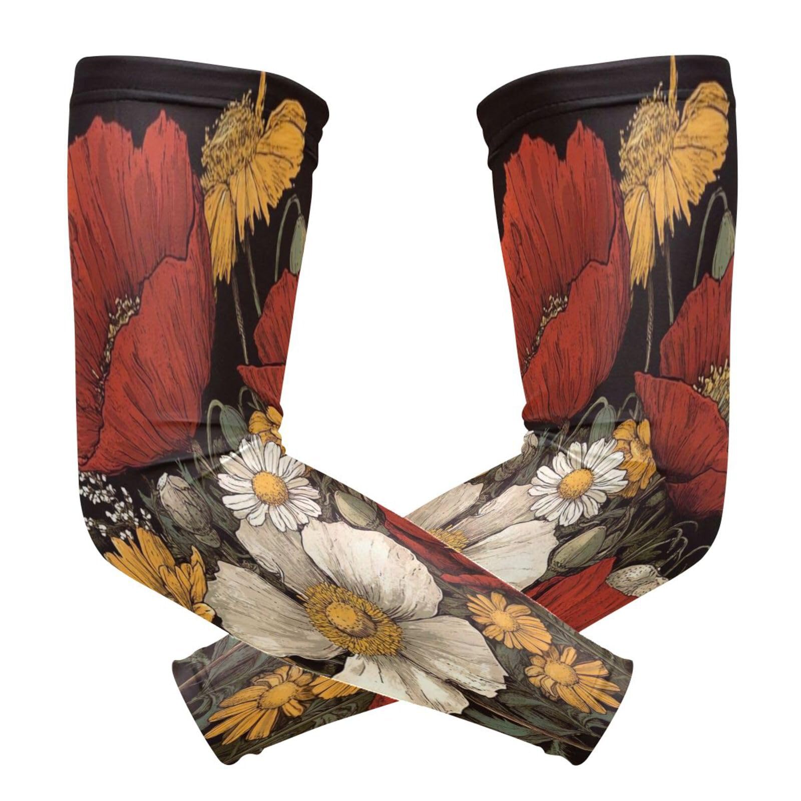 Kigai Wildflowers Poppy UV Sun Protection Arm Sleeves for Men Women Cooling Compression Sports Arm Sleeves Tattoo Cover Up