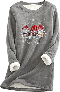 SHOPESSA Sweaters for Women Trendy 2023 Merry Christmas Gnomes Sweatshirt Warm Fleece Lined Hoodie Tunic Sherpa Sweater