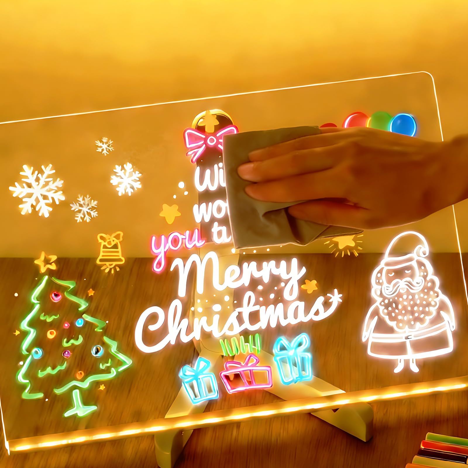 LED Zeichenbrett, Acryl Notiztafel mit 7 Farben Stift, Leuchtendes LED Zeichenbrett Maltafel Schreibtafel Abwischbar mit Ständer für Kreatives Geschenk Ladenstände Schreibtisch 30x20CM