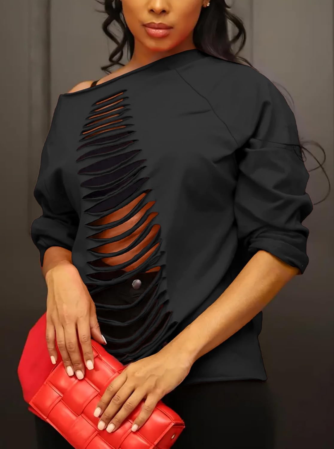 Hilinker Women's Sexy Off Shoulder Sweatshirt Long Sleeve Hollow Out Sweatshirts - Image 4