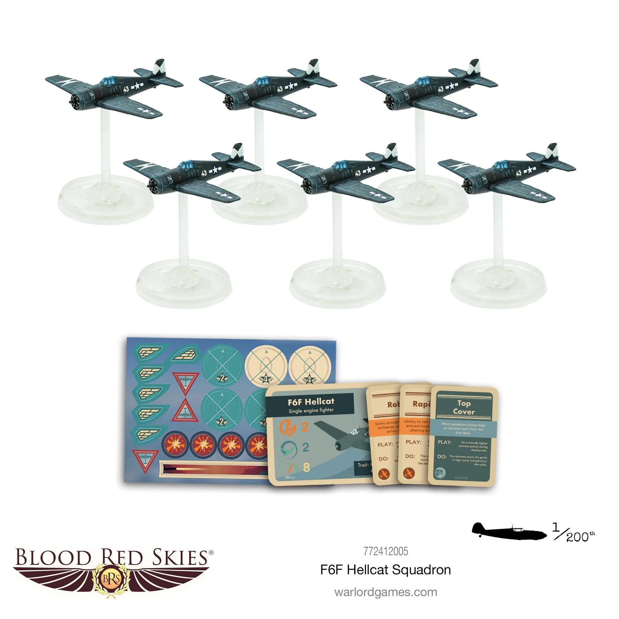 Warlord Blood Red Skies F6F Hellcat Squadron 1:200 WWII Mass Air Combat Table Top War Game 772412005