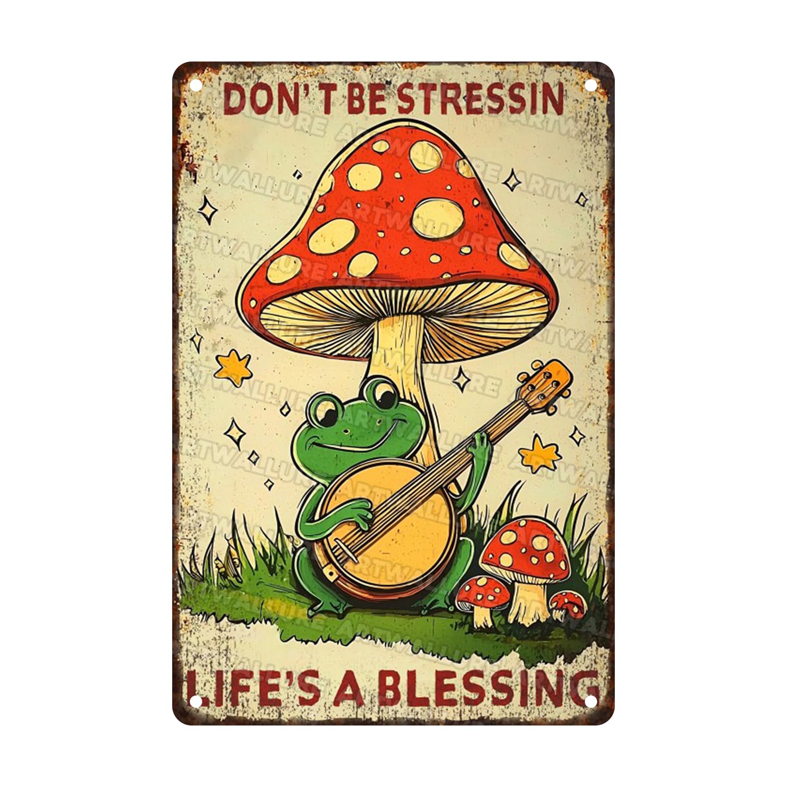 Anceky Retro Metal Tin Sign Don'T Be Stressin Life Is A Blessing Frog Metal Sign Retro Wall Decor For Farmhouse Bar Cafe Kitchen Backyard Window 12×8 Inch