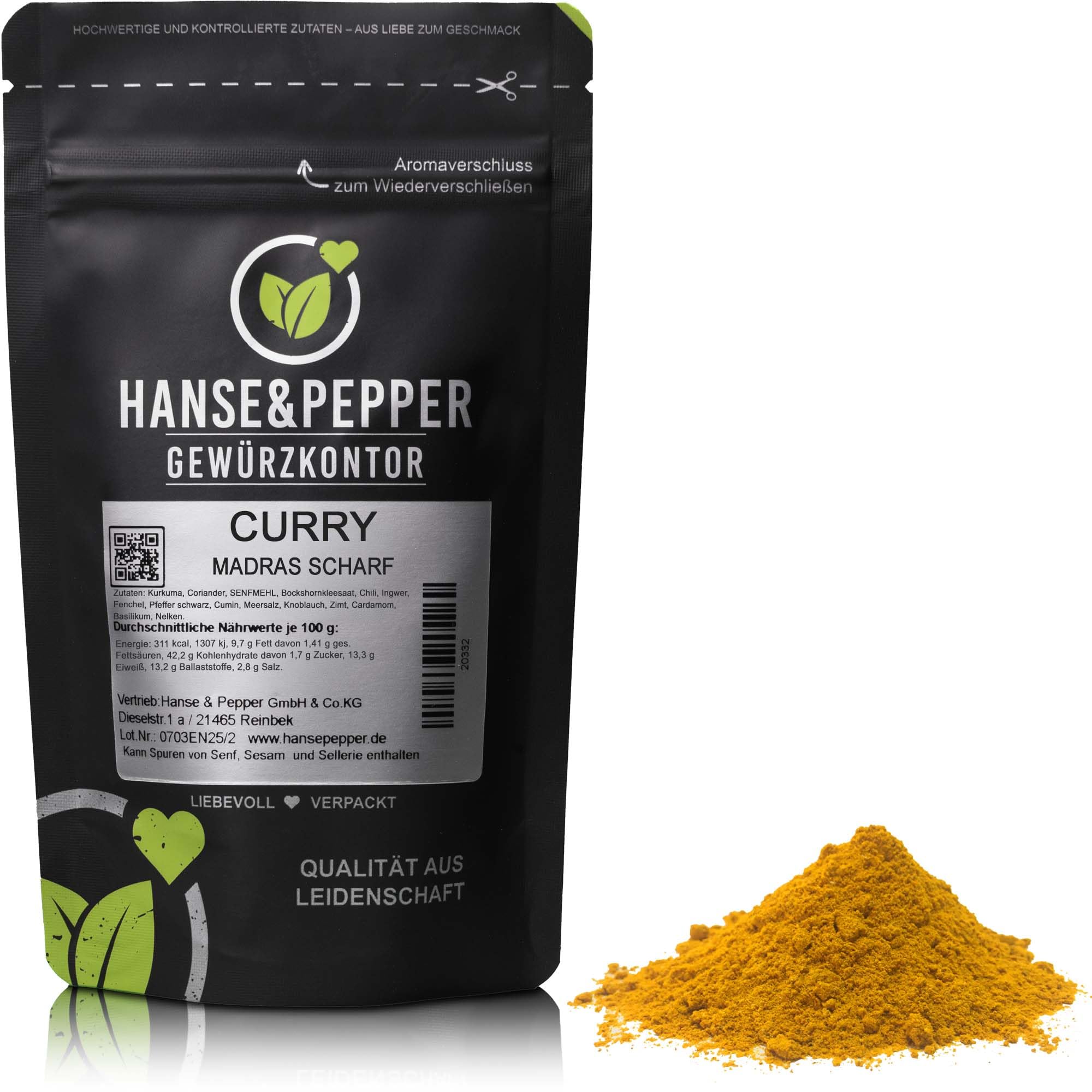 1kg Currypulver Indisch scharf pikant Top 1A Aromatisch natürlich vom Hanse&Pepper Gewürzkontor - Gourmet Serie
