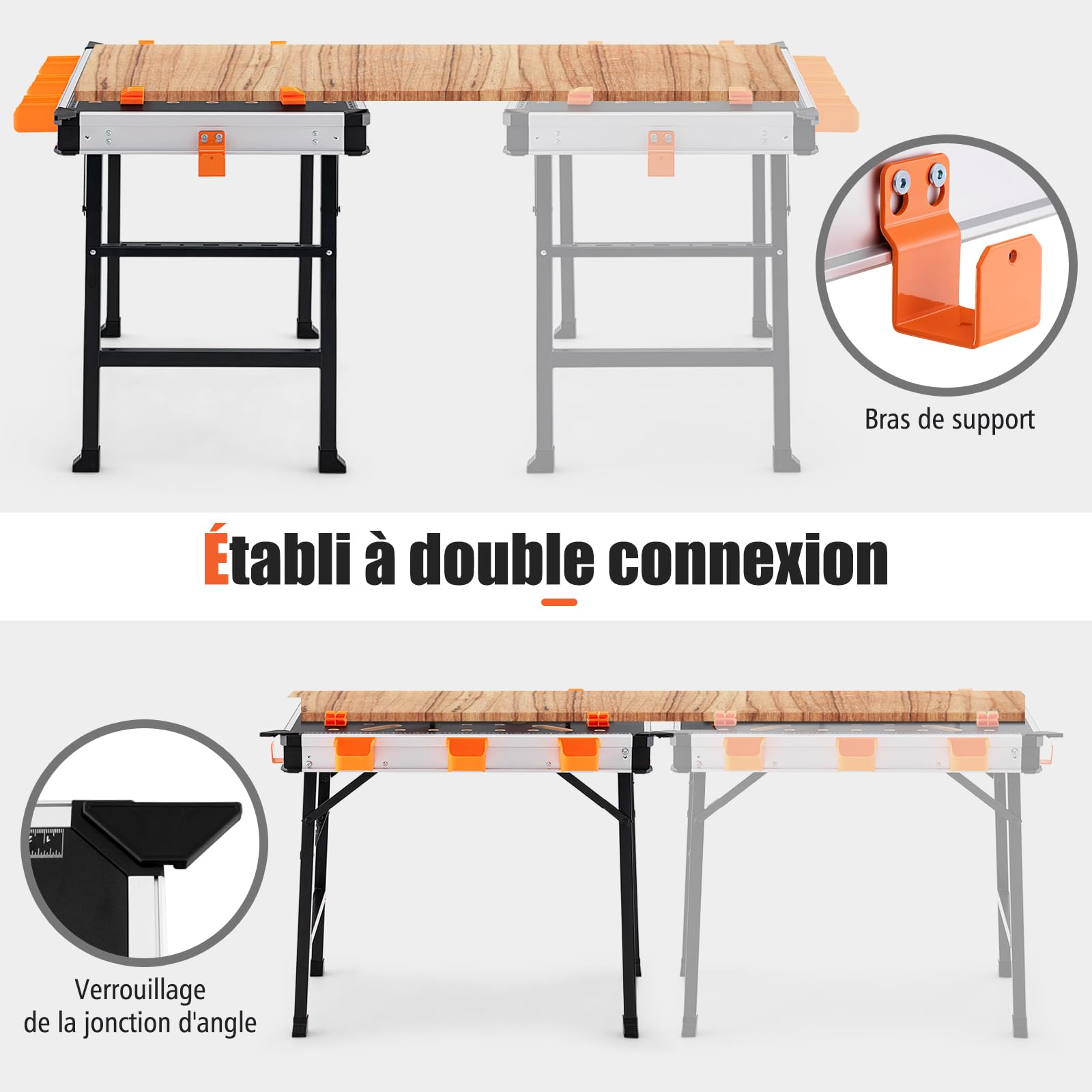 GYMAX Établi Pliable,Travail de Travail Multifonctionnel, Chevalet de Sciage avec Poignée Portable, Plateau Combinable, Charge 454 kg, pour Mesure/Travail du Bois/Réparation