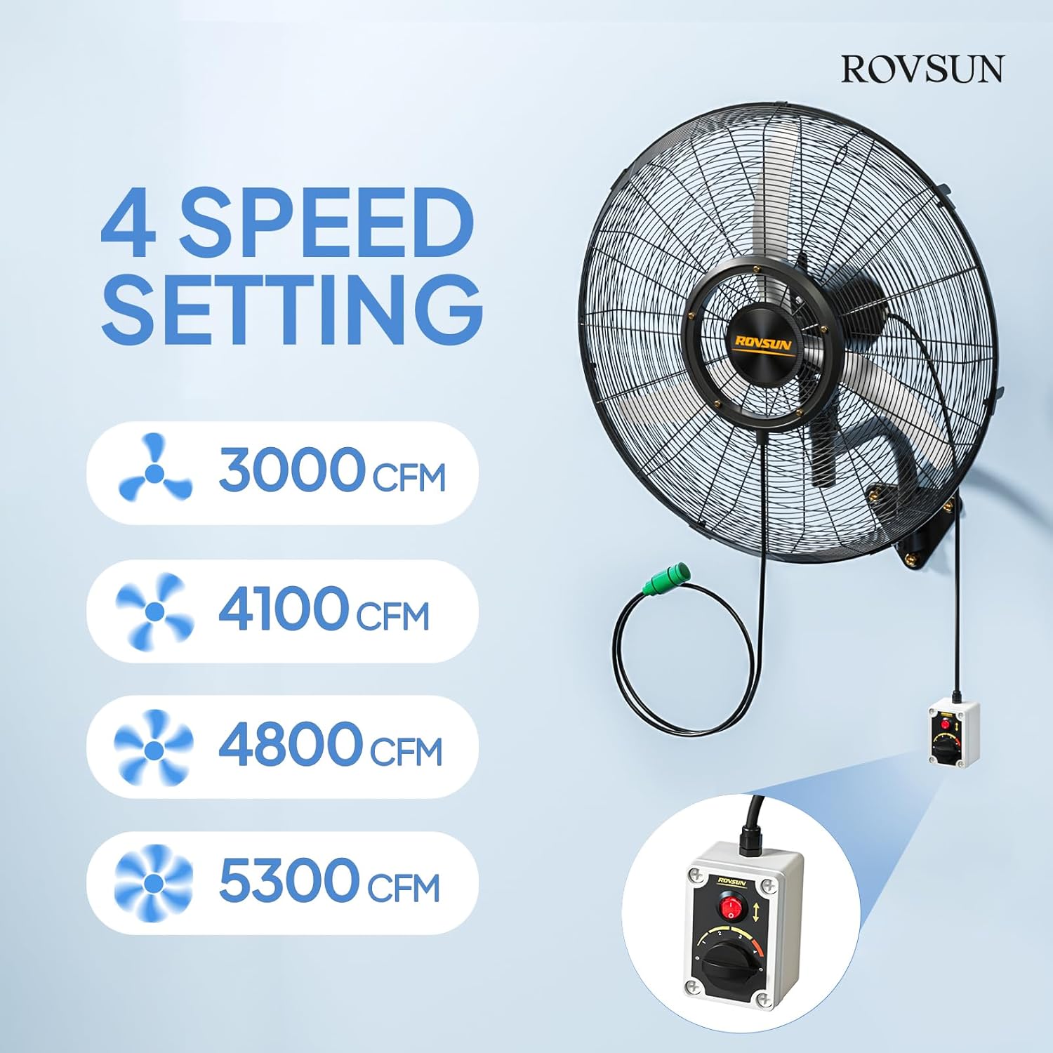 ROVSUN 20" Outdoor Misting Wall Fan with Detachable Spray Ring, Industrial Wall Mount Mist Fan with Wired Controller BLDC Motor, 4-Speed High Velocity Waterproof Oscillating Fan for Outdoor, 2-Pack