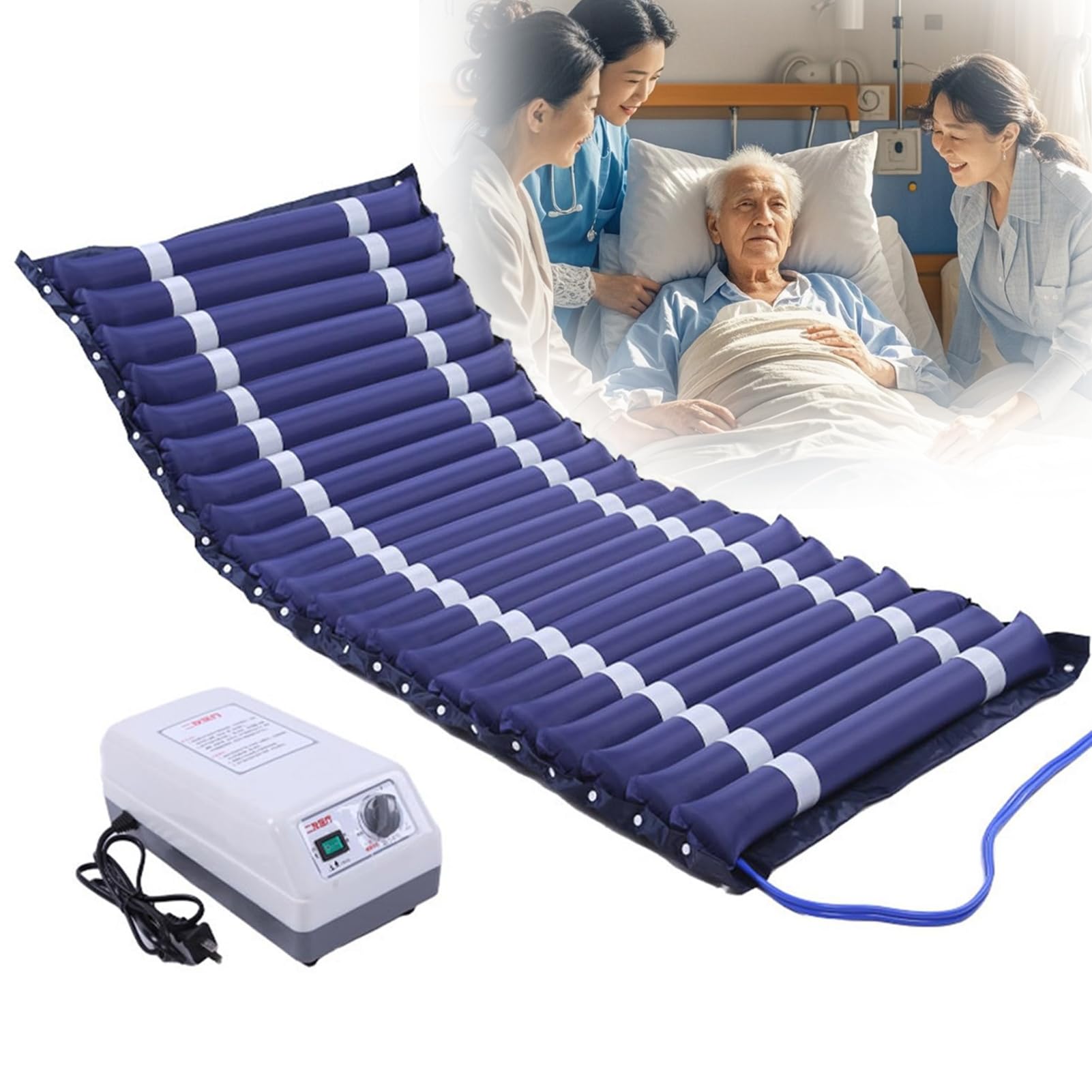 Colchón para Úlceras por Presión, Colchón Antiescaras de Aire, 22 Celdas Extraíbles Individuales, Bomba Silenciosa Ajustable, Impermeable 135kg Carga, Prevención Úlceras Escaras