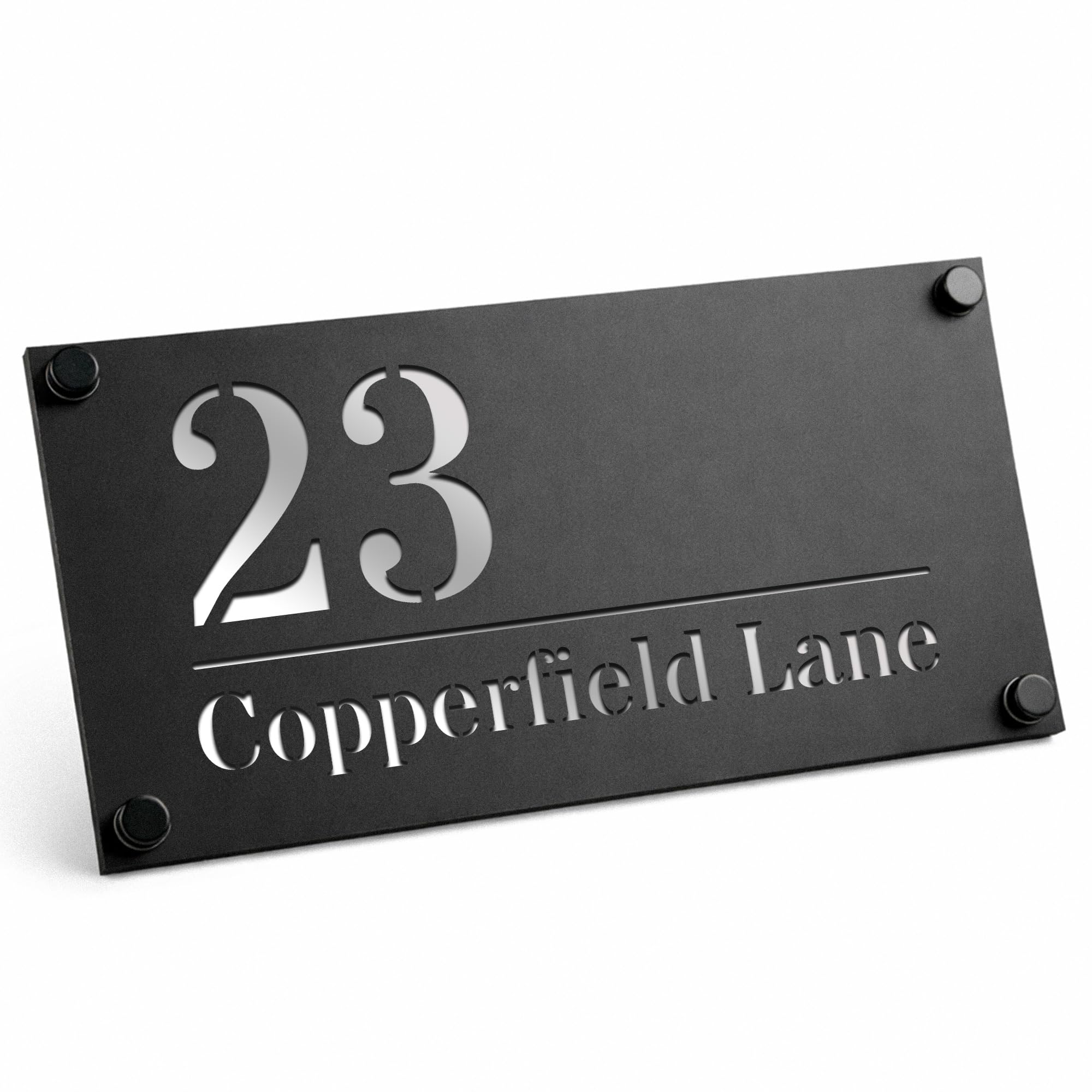 Red Ocean House Numbers Plaques Door Number Plaque For Wall Personalised Door Signs For Outside 280x140mm(Black and Silver Mirror)