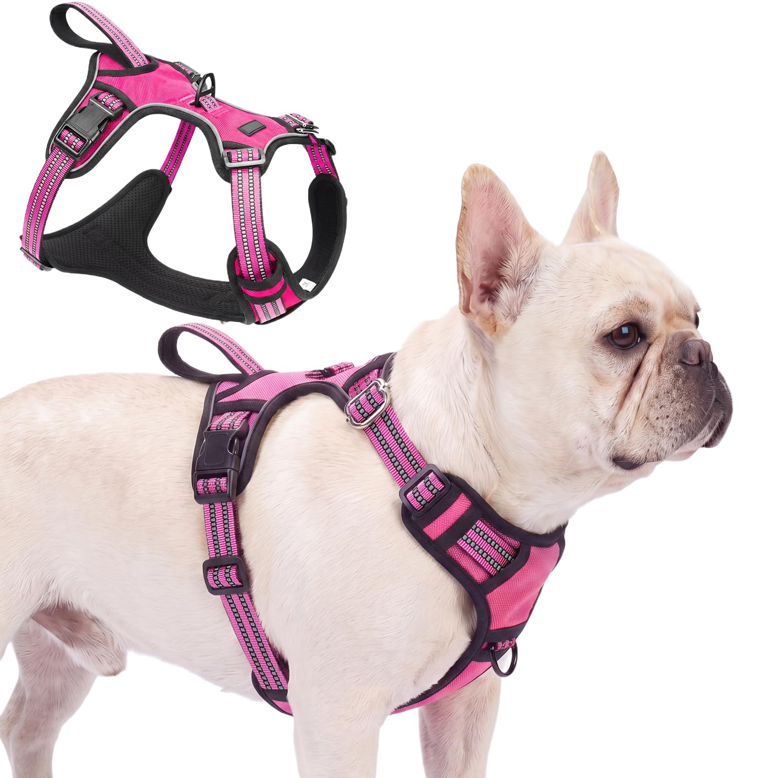 Olcyren Dog Harness for Small Medium Large Dogs, No Pull Adjustable Padded Dog Harness with Handle, Release on Neck, Anti Pull Reflective No-Choke Breathable Pet Harness with Front Clip (Rose Red, M)