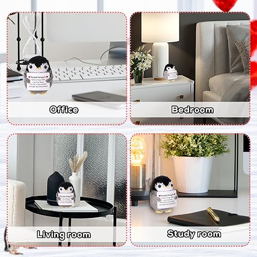 Vista 49 de BOXOB Mini pingüino positivo divertido, 2.6 pulgadas, lindo juguete de pingüino de punto con tarjeta positiva, muñeca de ganchillo de pingüino Negro