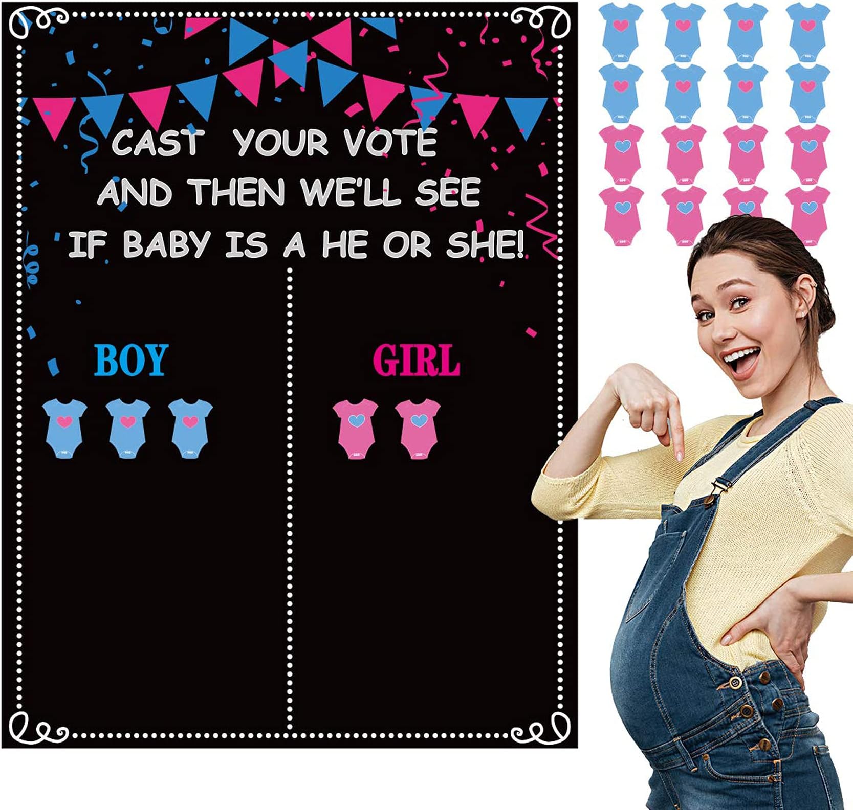 Funnlot Gender Reveal Ideas Games 54pcs Gender Reveal Decoration Boy or Girl Gender Reveal Voting Game Stickers Decorations Party Supplies