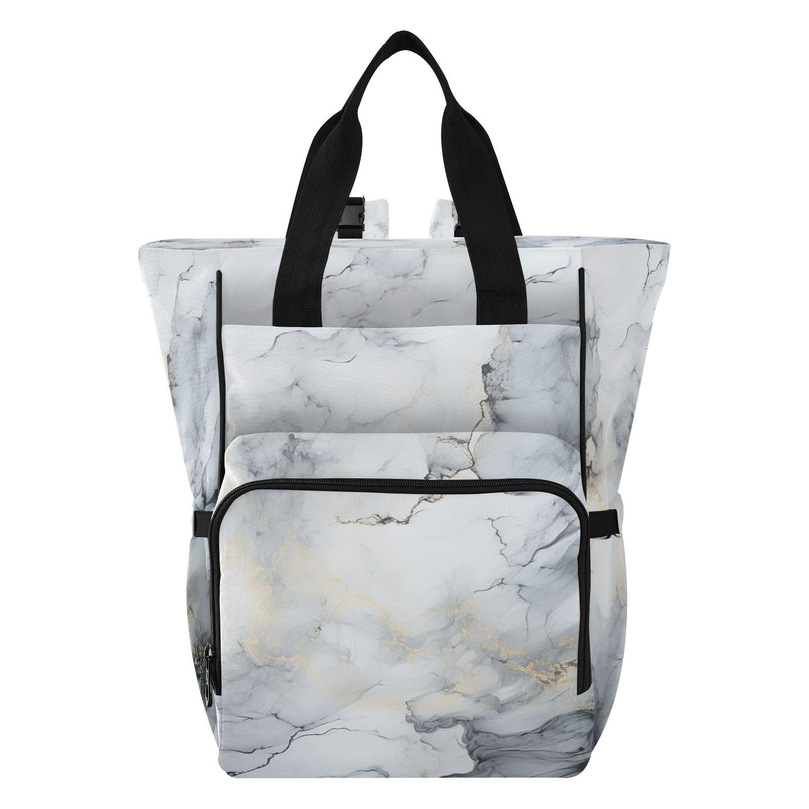 Blanco Negro MáRmol Abstracto Bolsa de Pañales Mochila de Viaje Gran Capacidad Bolsas para Mamá Papá Mujeres Niñas