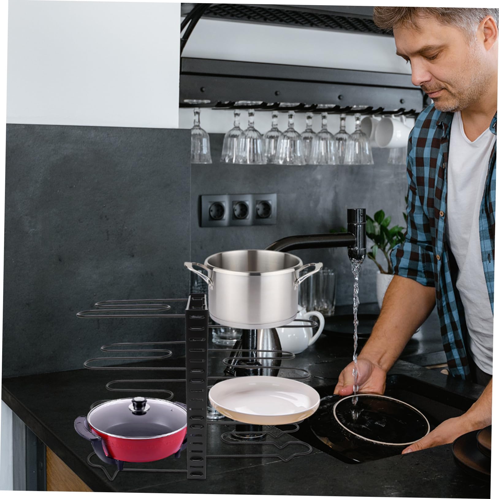SHOWERORO Portaoggetti Per Pentole Vassoio Per Cucina Set Di Ripiano Per Coperchi Cucchiai Spatole Organizzazione Cucina Ferro