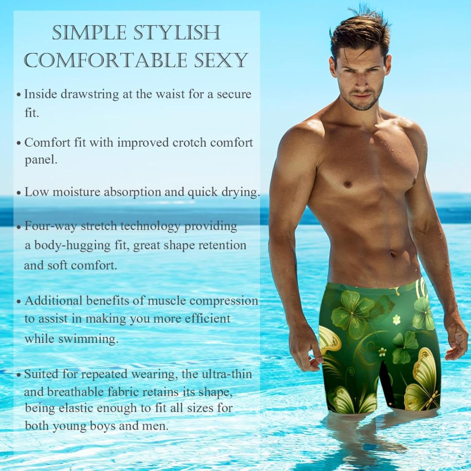 St Patrick's Day Jammer Swimsuit Mens Swim Jammers Endurance Long Racing Training Swimsuit