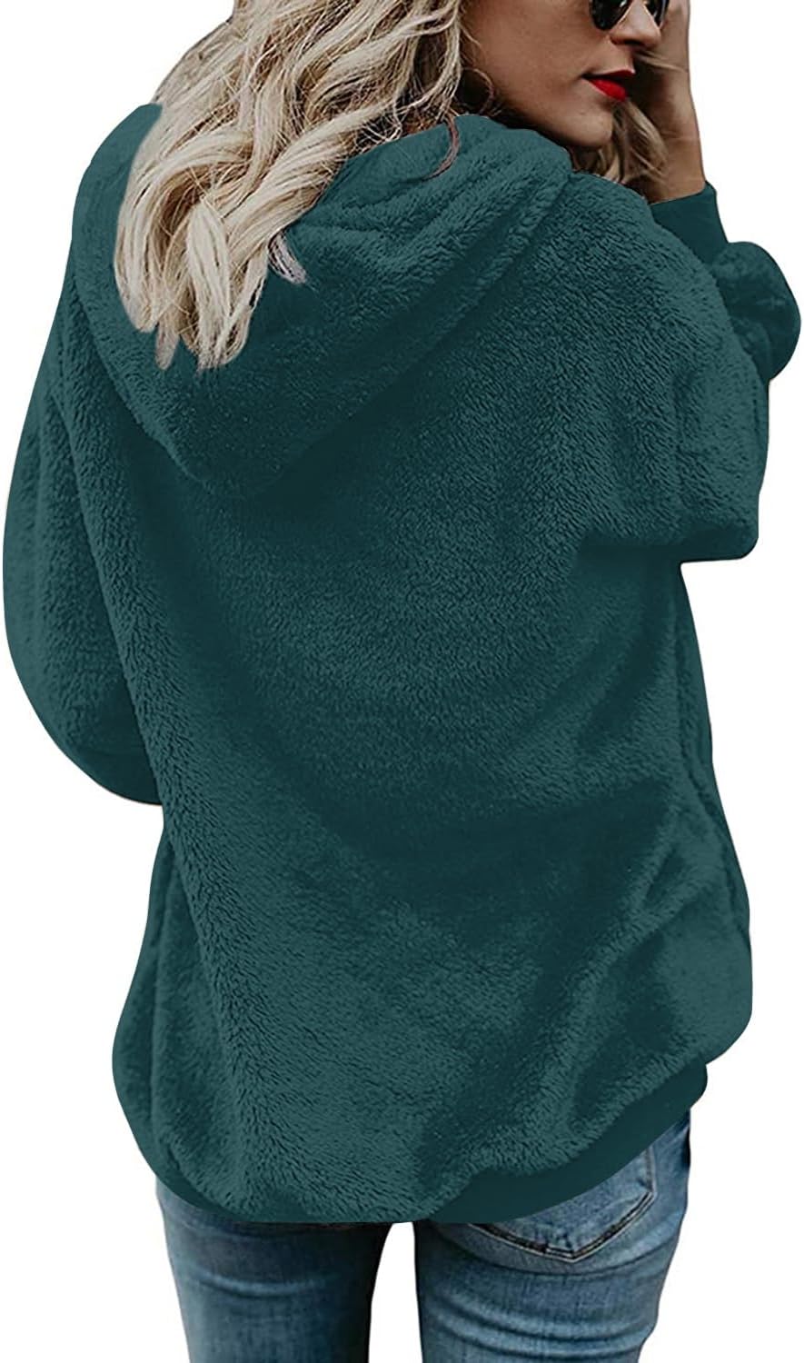 ReachMe Womens Oversized Sherpa Pullover Hoodie with Pockets Fuzzy Fleece Sweatshirt Plaid Fluffy Jacket Coat - Image 4