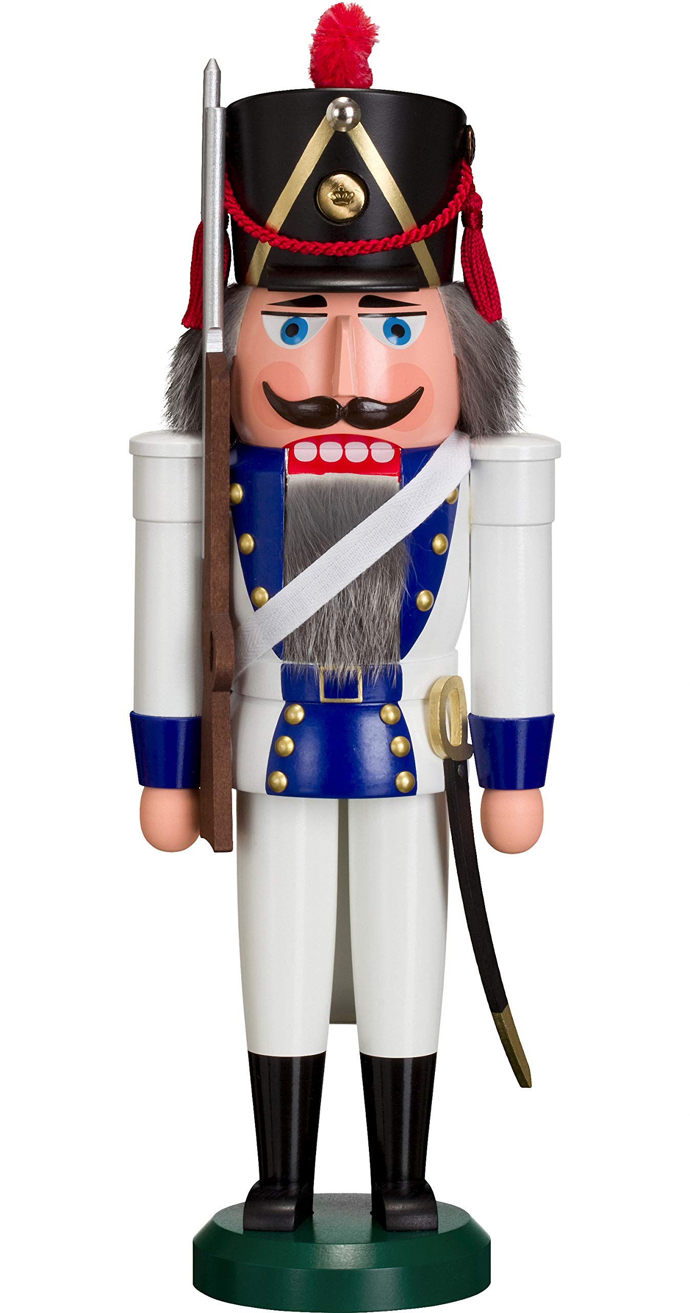Seiffener Volkskunst Nussknacker Grenadier 39 cm Erzgebirgskunst Weihnachtsdeko Nussknacker Weihnachten Holzmann Holzfigur (blau)