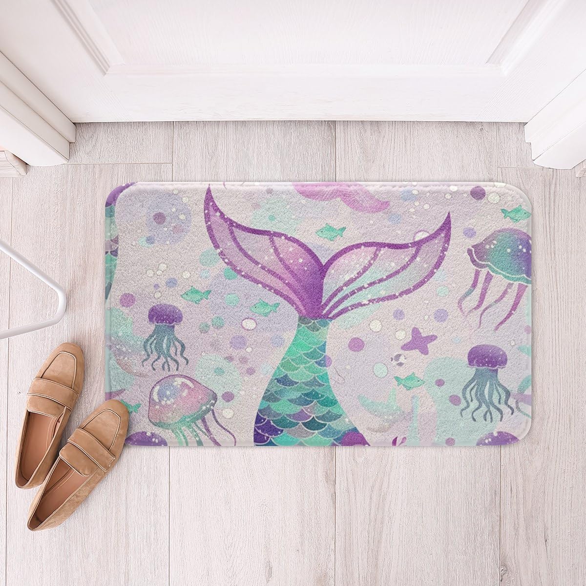 jejeloiu Cartoon Sea Turtle Soft Fleece Door Carpet Sea Animals Polyester Bath Rug for Kids Boys Girls Ocean Wildlife Non Slip Bath Mat Underwater World Bathroom Floor Indoor Doormat,20x32 Inch
