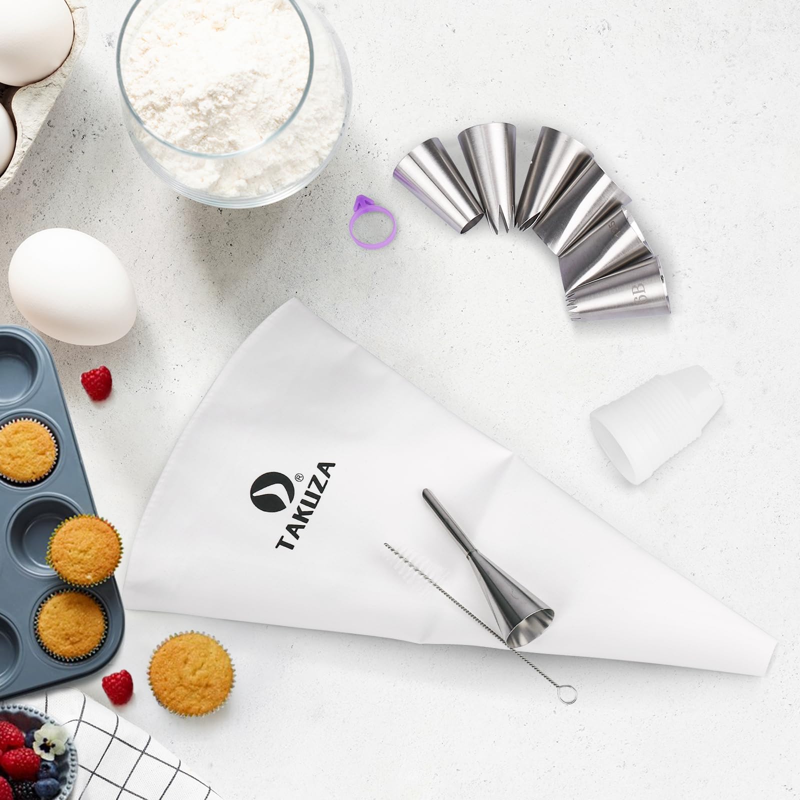 Ruimooto Set di 15 beccucci professionali in acciaio inox 304 per bussole e 1 spazzola per la pulizia per torte, cupcake, biscotti