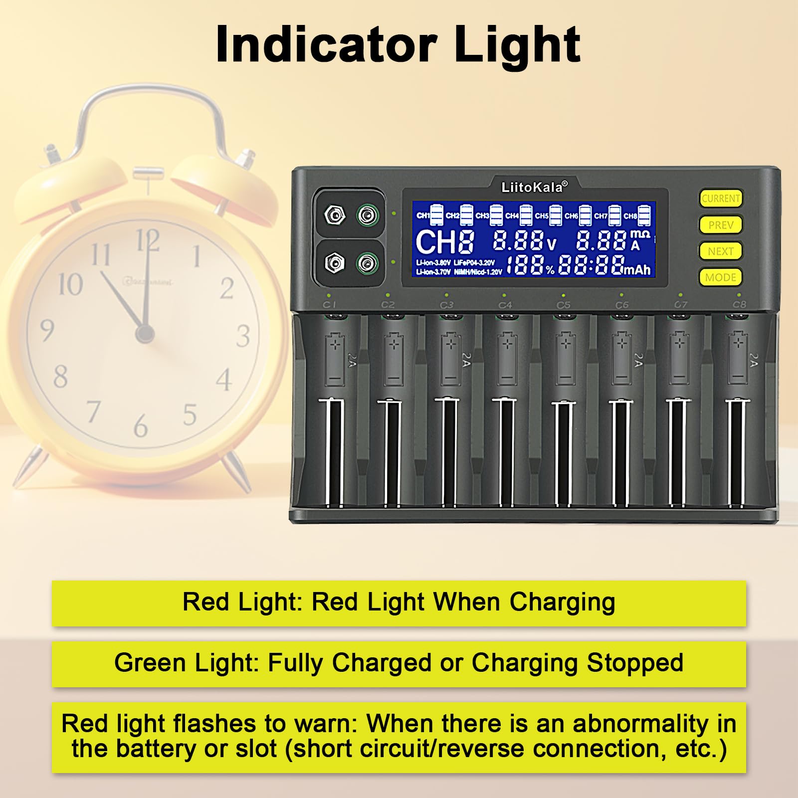 Cargador de batería MXJFYY LiitoKala LII-S8 Cargador rápido con Pantalla LCD táctil, 18650 de 8 Ranuras 9V para Li-Ion LiFePO4 Ni-MH Ni-CD AA AAA C 21700 26650 13650 16340 18700 RCR123