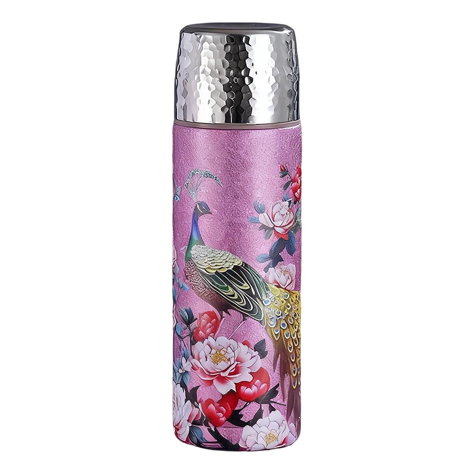 Kalttoy Purple Efficient Thermal Retention Golden Peacocks Pattern Nonrust Steel Tumblers Leak Resistant Portable Commutes Peacocks Mugs