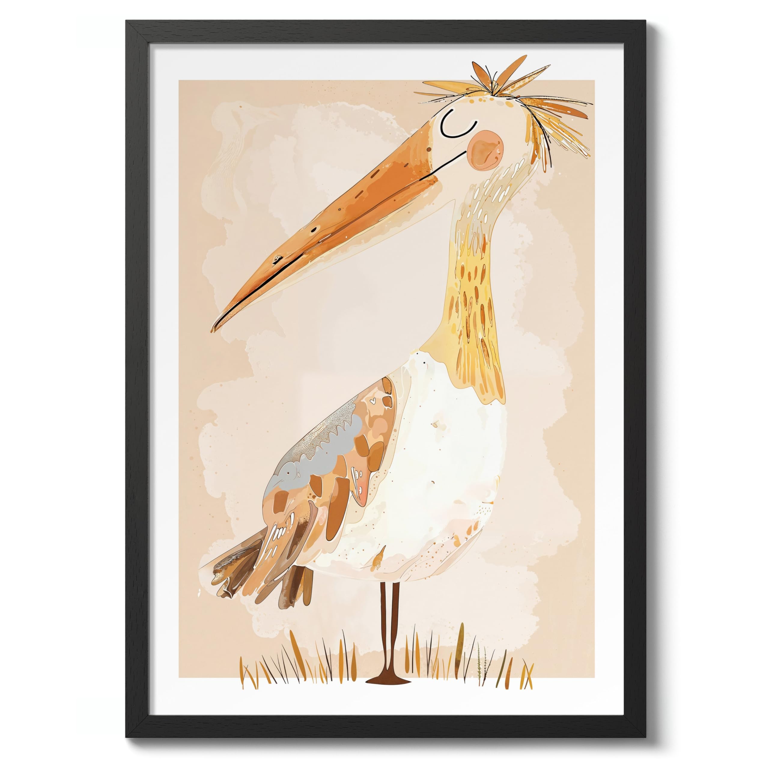 Pelican Animal Nursery Prints, Baby And Kids Wall Art Bedroom Decoration, Archival Matte, A3 (Black Frame) - 42x29.7cm — image 1