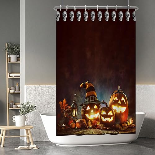Miniatura 117 de Baocicco Juego de cortinas de ducha de fantasmas de Halloween, encantadores fantasmas de dibujos animados, divertidos trucos o tratos, cortinas de